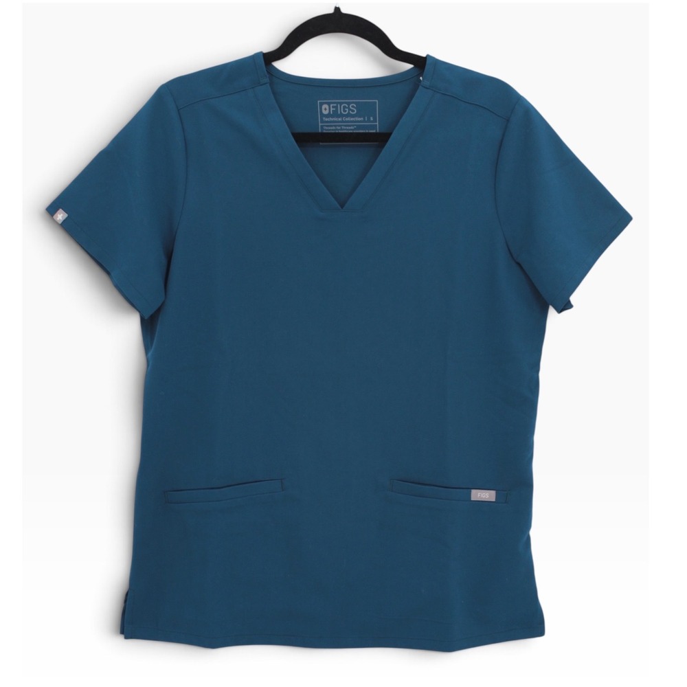FIGS Casma Three-Pocket Scrub Top Caribbean Blue V-Neck Small 1000213 NEW